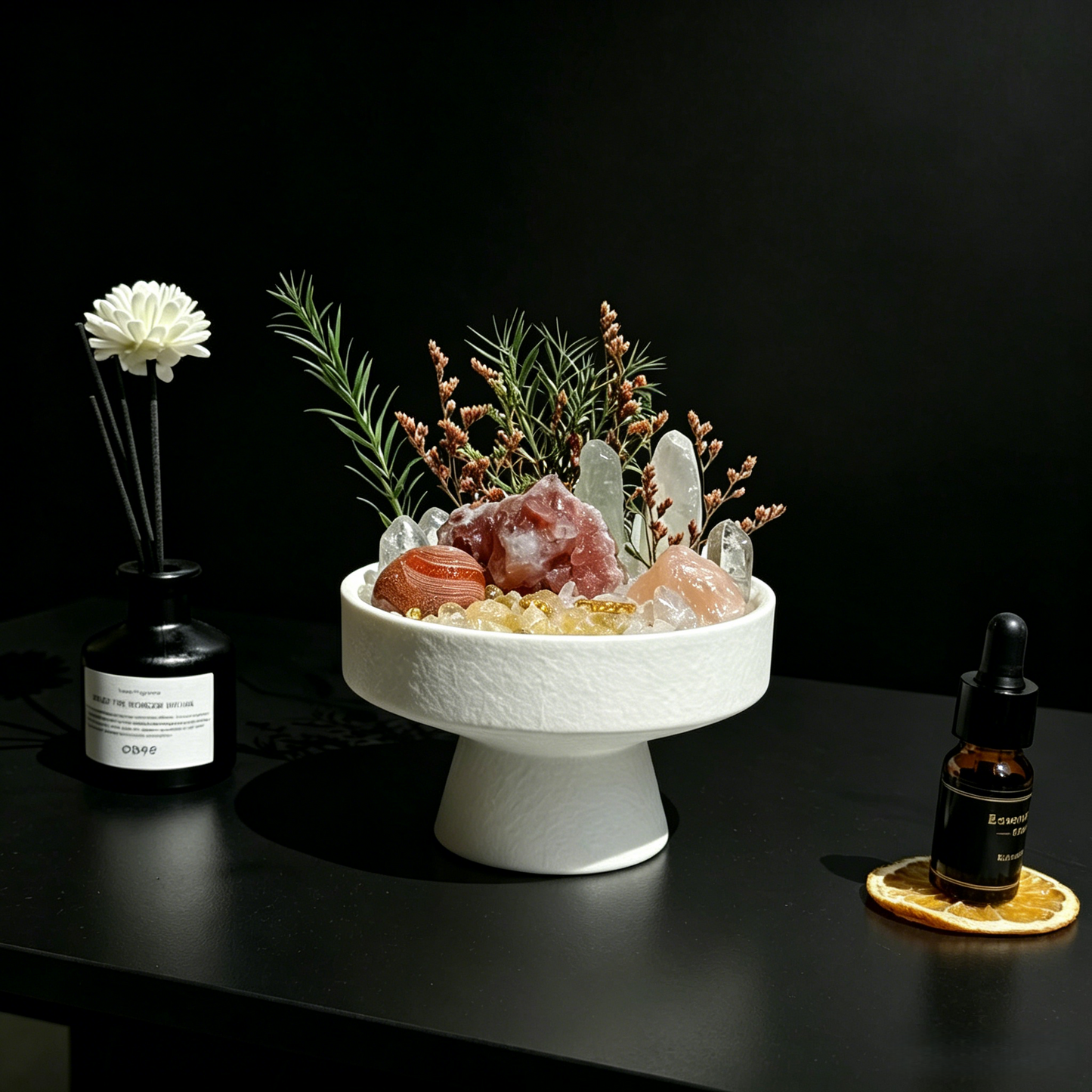 Clear Quartz, Rose Quartz, Red Rutilated Quartz & Tiger's Eye Crystal Planter