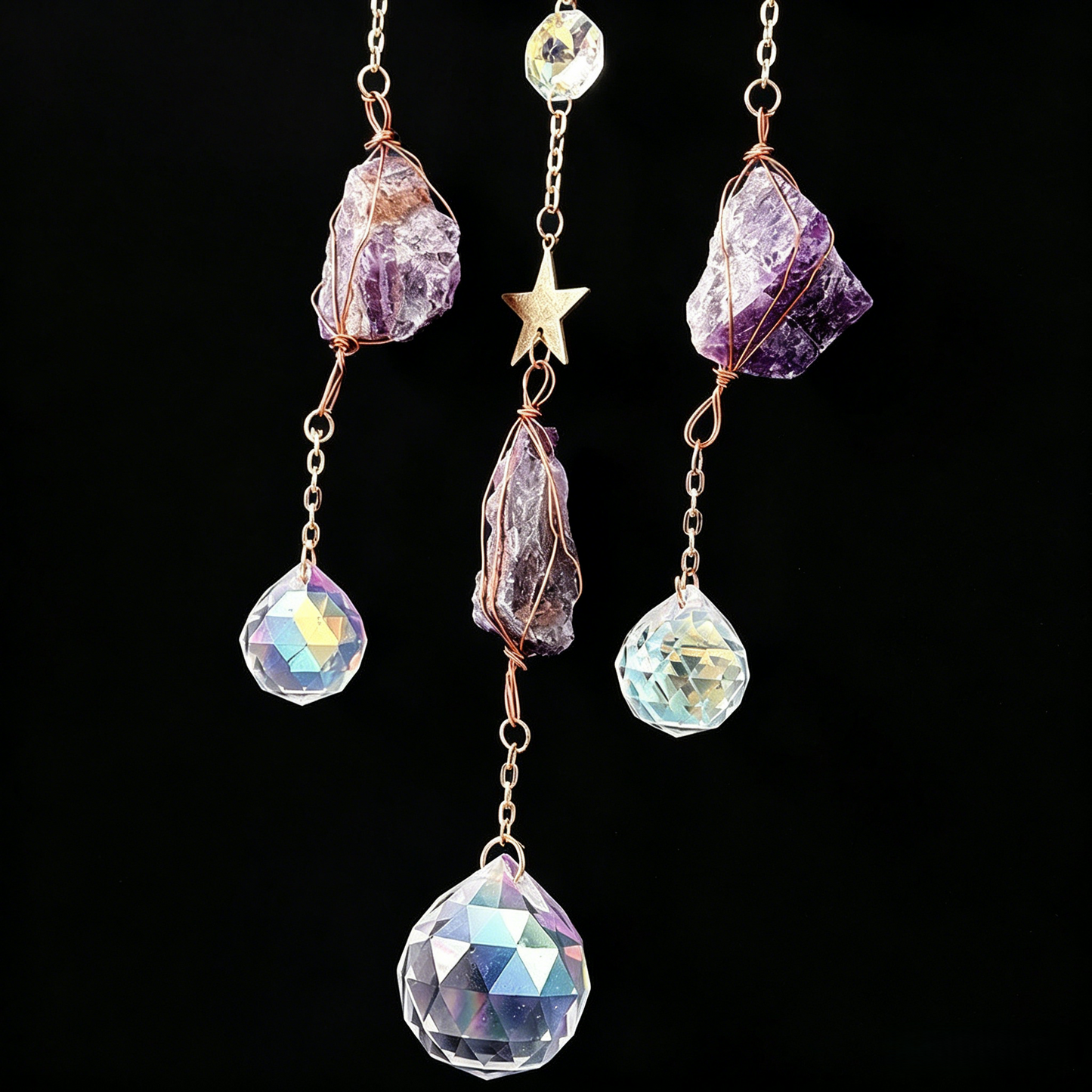 Amethyst Moon Suncatcher – Tree of Life Crystal Prism Decor
