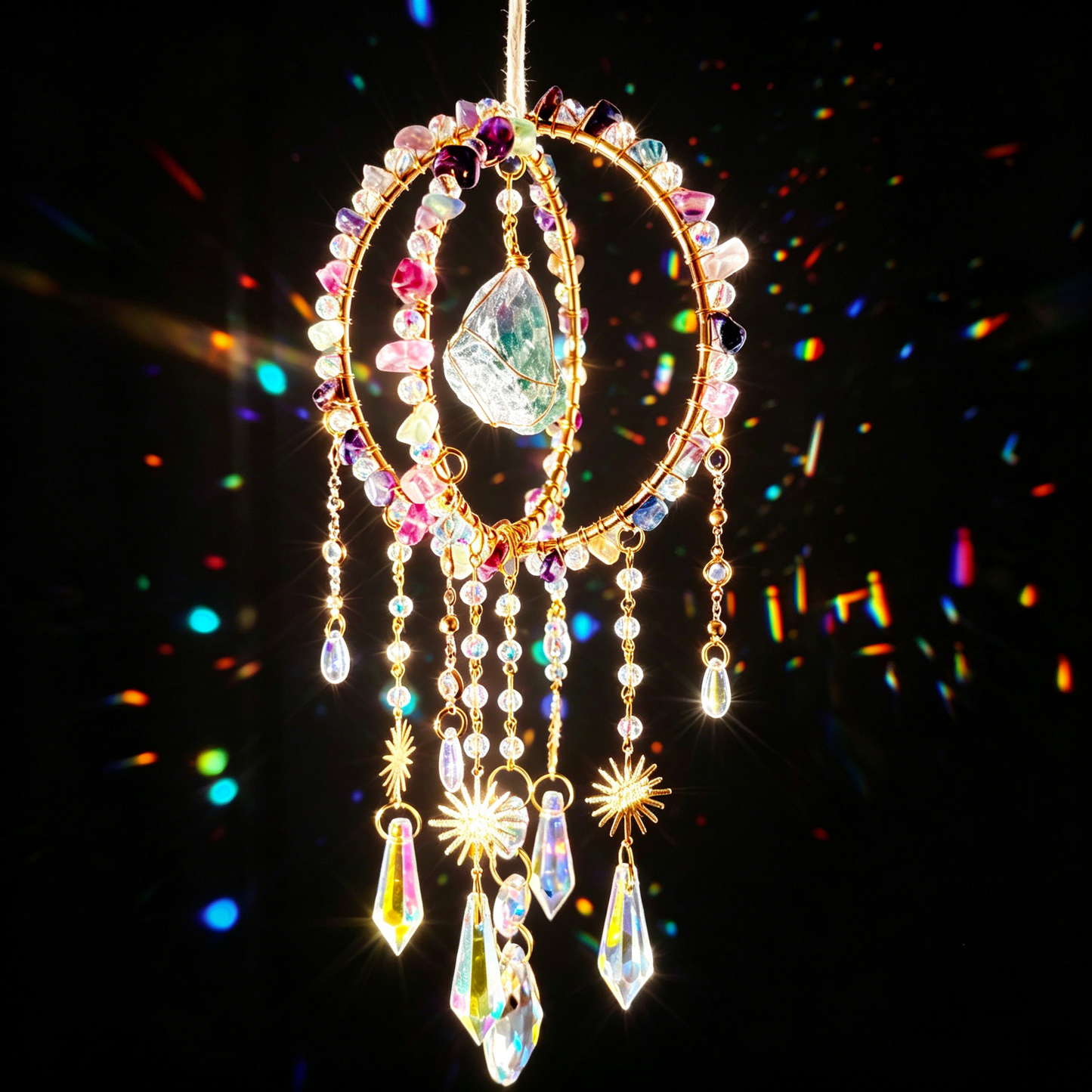 Amethyst Sunlight Catcher – Double Ring Prism Hanging Ornament