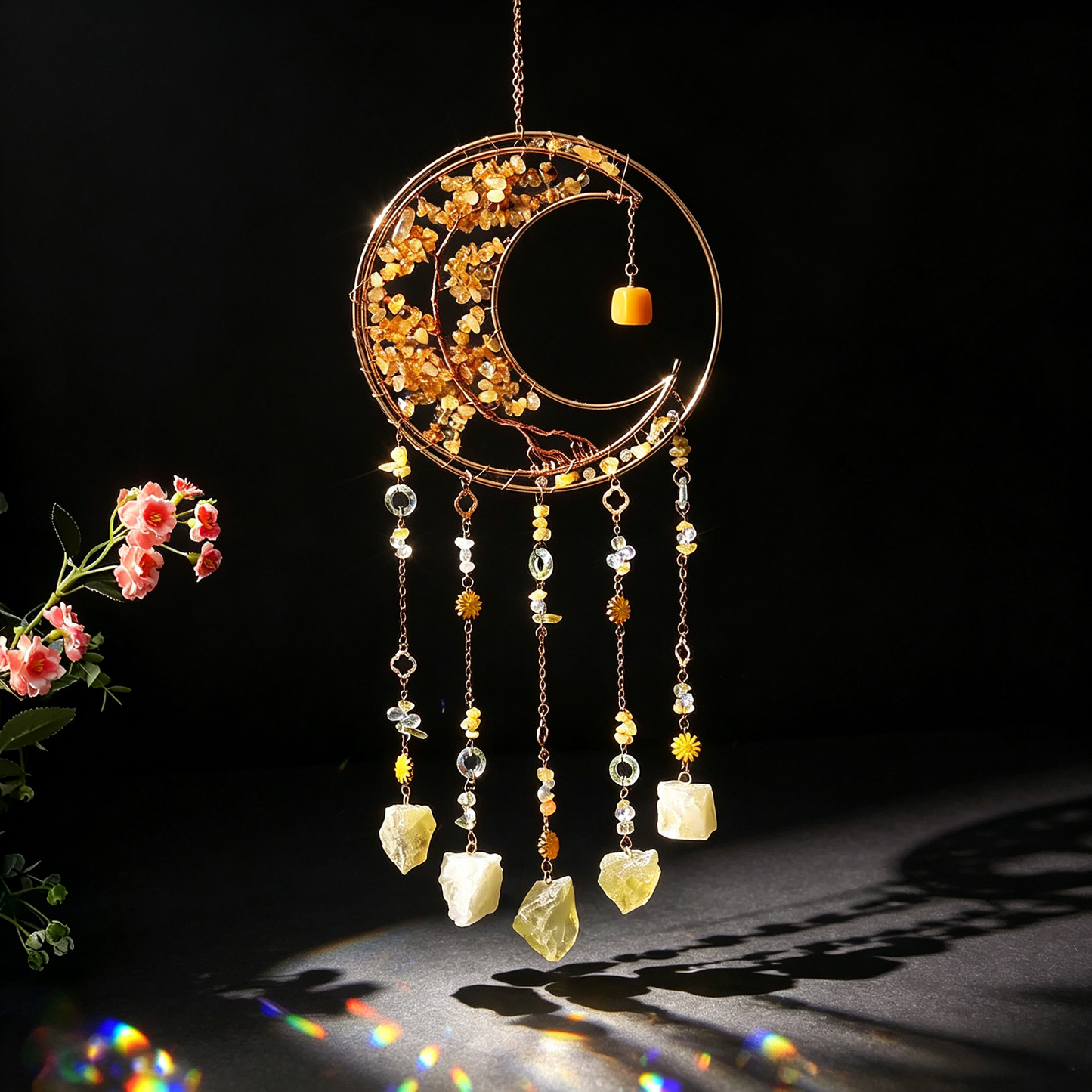 Amethyst Moon Suncatcher – Tree of Life Crystal Hanging Decor