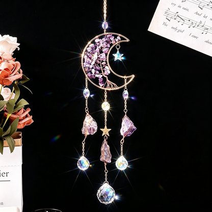 Amethyst Moon Suncatcher – Tree of Life Crystal Prism Decor