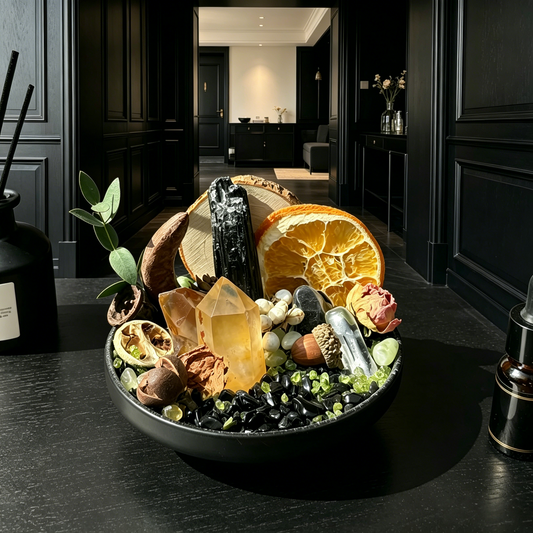 Black Obsidian, Citrine, Clear Quartz & Peridot Crystal Planter
