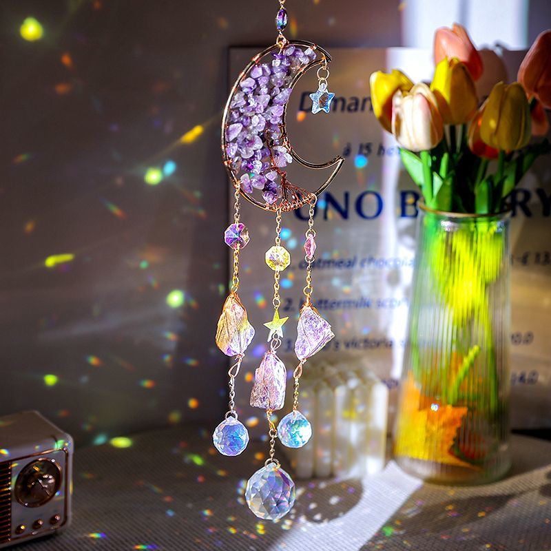 Amethyst Moon Suncatcher – Tree of Life Crystal Prism Decor