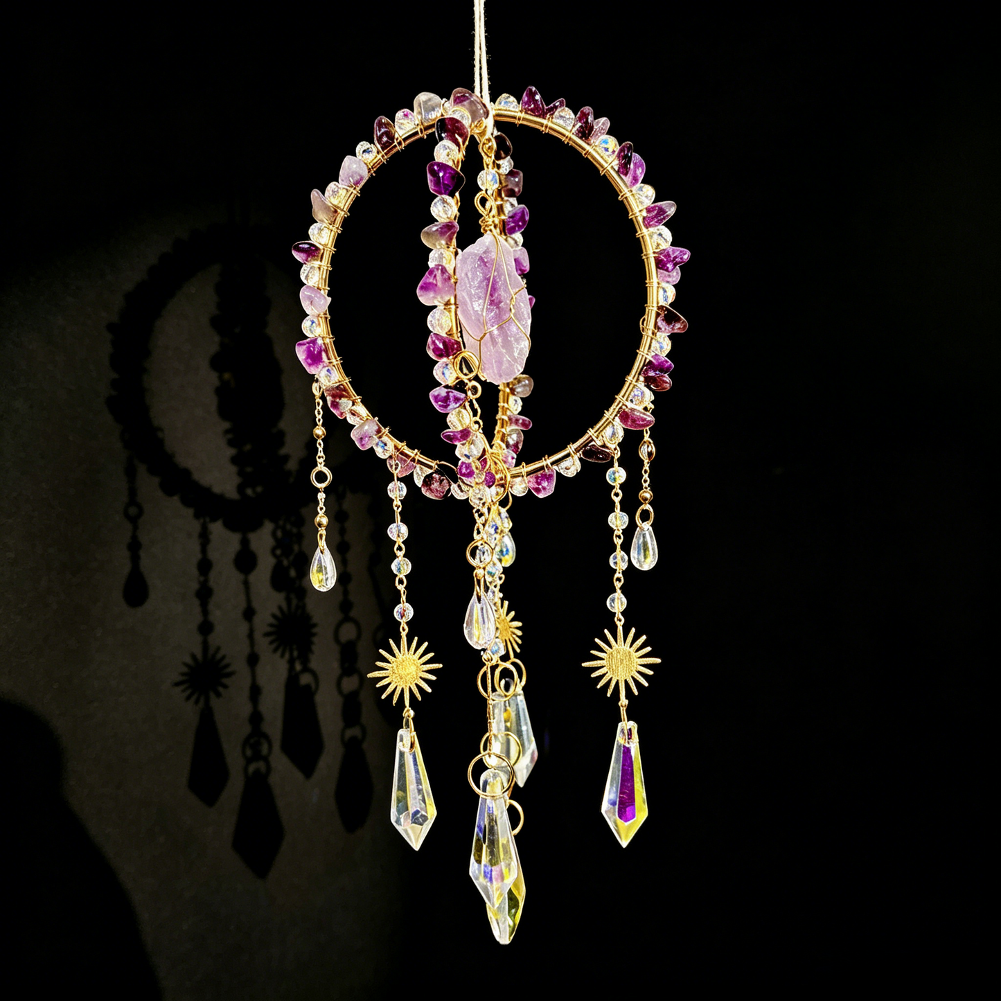 Amethyst Sunlight Catcher – Double Ring Prism Hanging Ornament