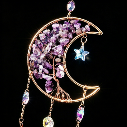 Amethyst Moon Suncatcher – Tree of Life Crystal Prism Decor
