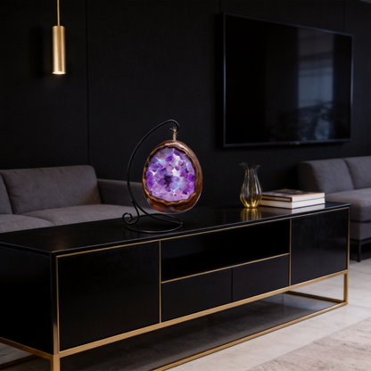 Natural Amethyst Geode Lamp – Handmade Crystal Night Light