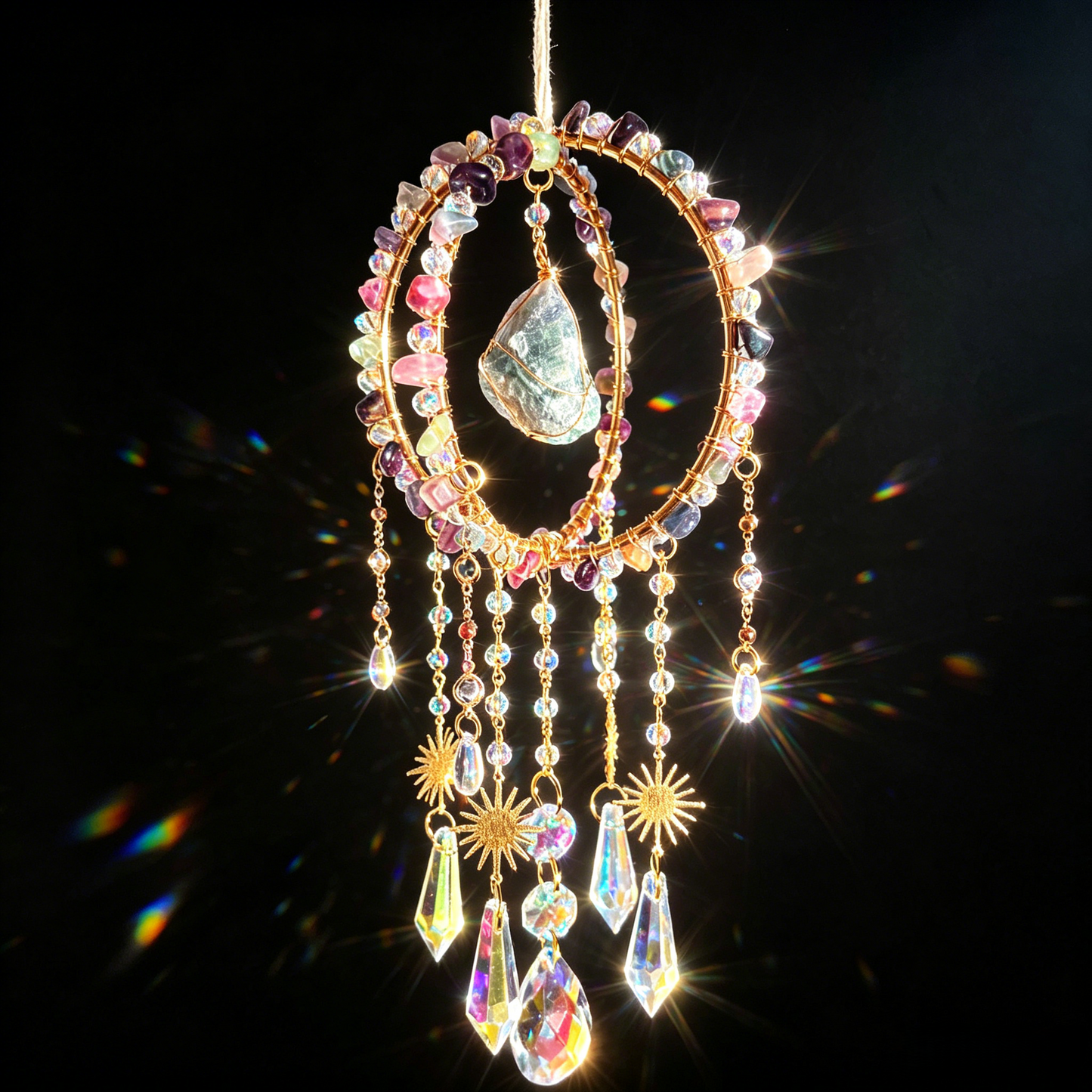 Amethyst Sunlight Catcher – Double Ring Prism Hanging Ornament