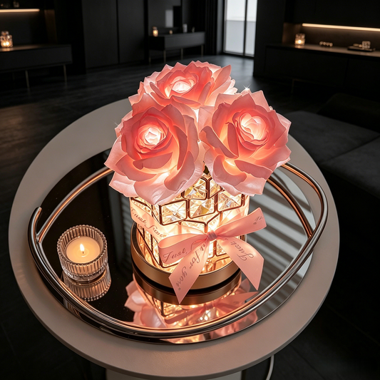 Crystal Rose Lamp – 3-Color Dimmable LED Night Light for Romantic Bedroom & Gifts