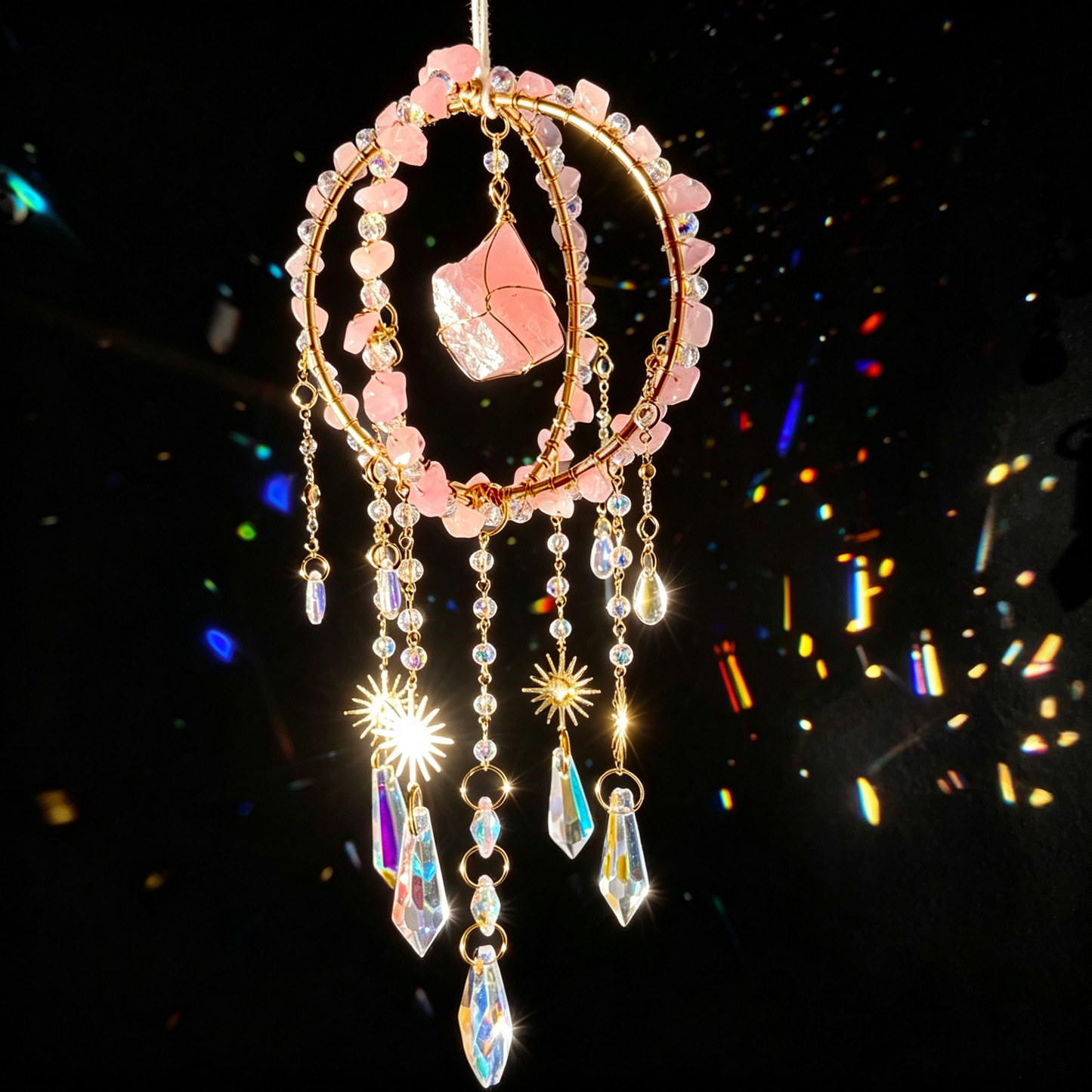 Amethyst Sunlight Catcher – Double Ring Prism Hanging Ornament