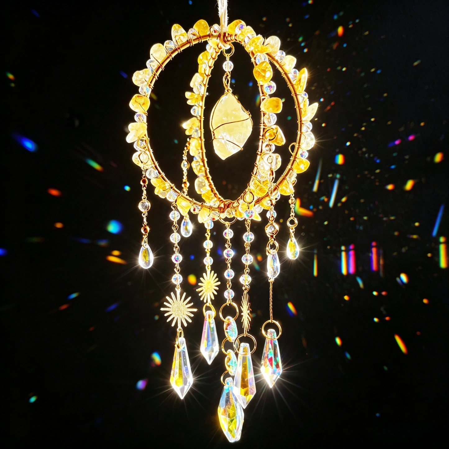 Amethyst Sunlight Catcher – Double Ring Prism Hanging Ornament
