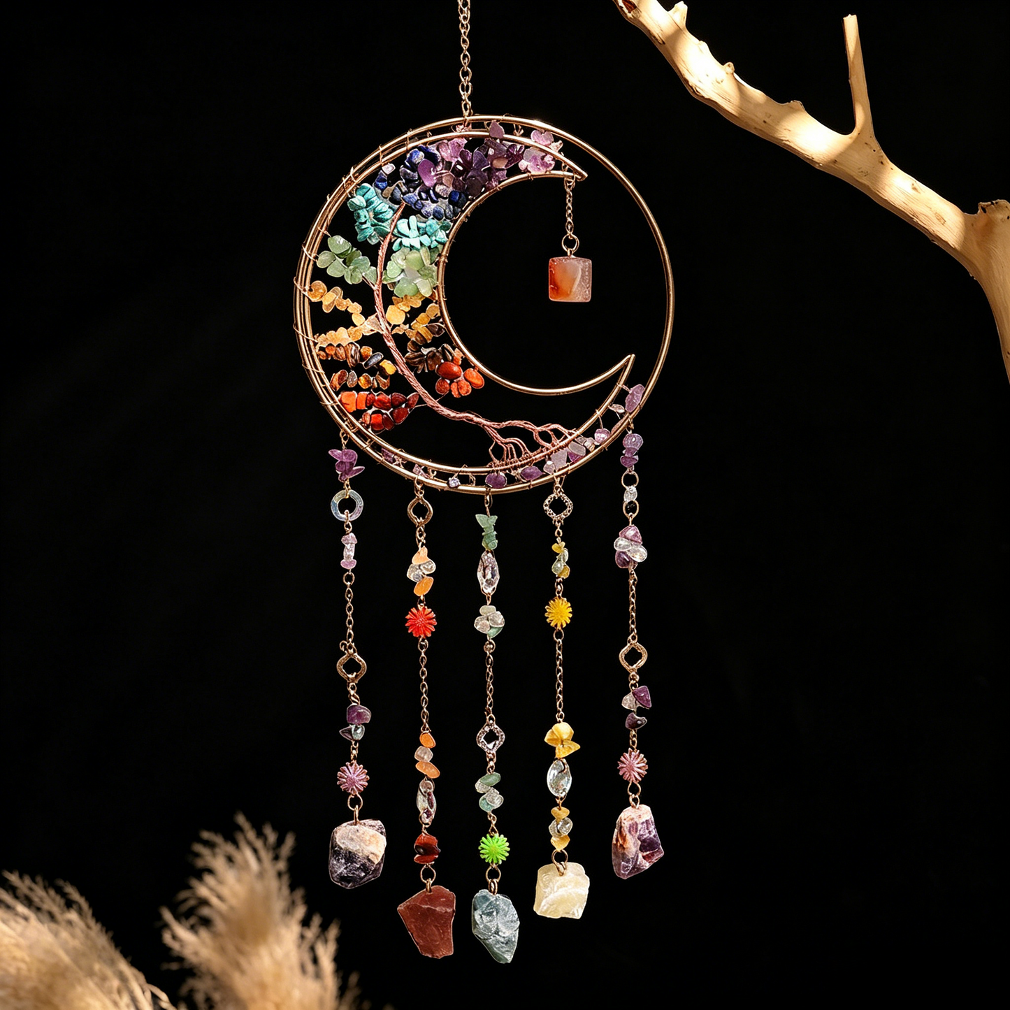 Amethyst Moon Suncatcher – Tree of Life Crystal Hanging Decor