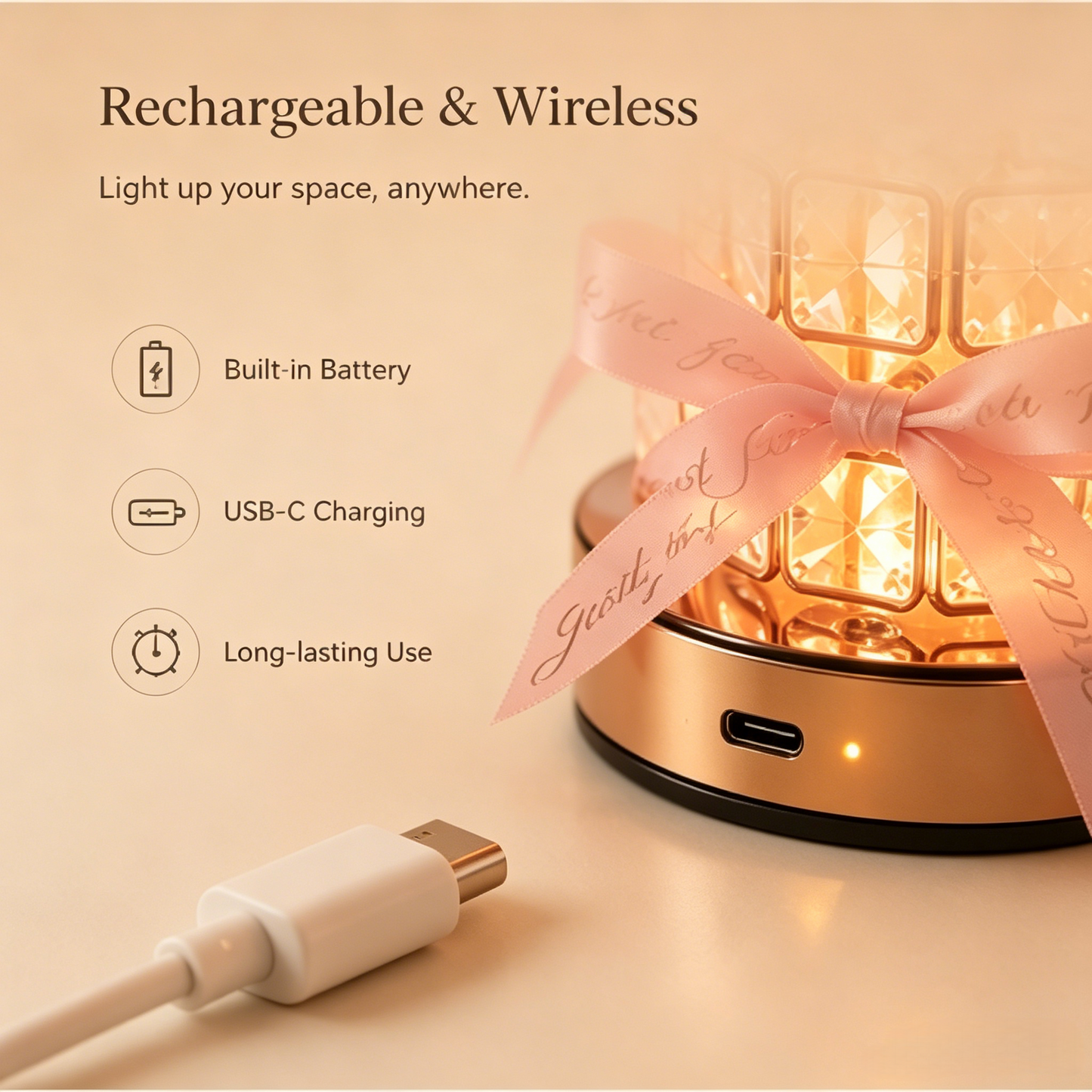 Crystal Rose Lamp – 3-Color Dimmable LED Table Light for Bedroom Decor & Gifts