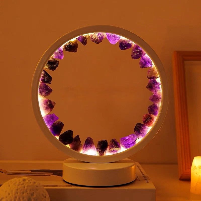 Natural Deep Purple Crystal Ring Lamp – Handmade LED Night Light