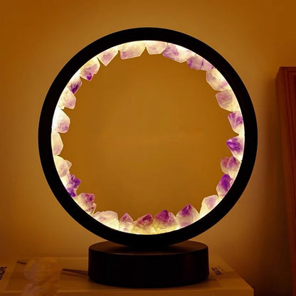 Natural Deep Purple Crystal Ring Lamp – Handmade LED Night Light
