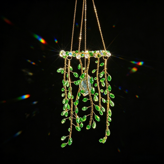 Green Crystal Willow Suncatcher – Cascading Vine Hanging Decor
